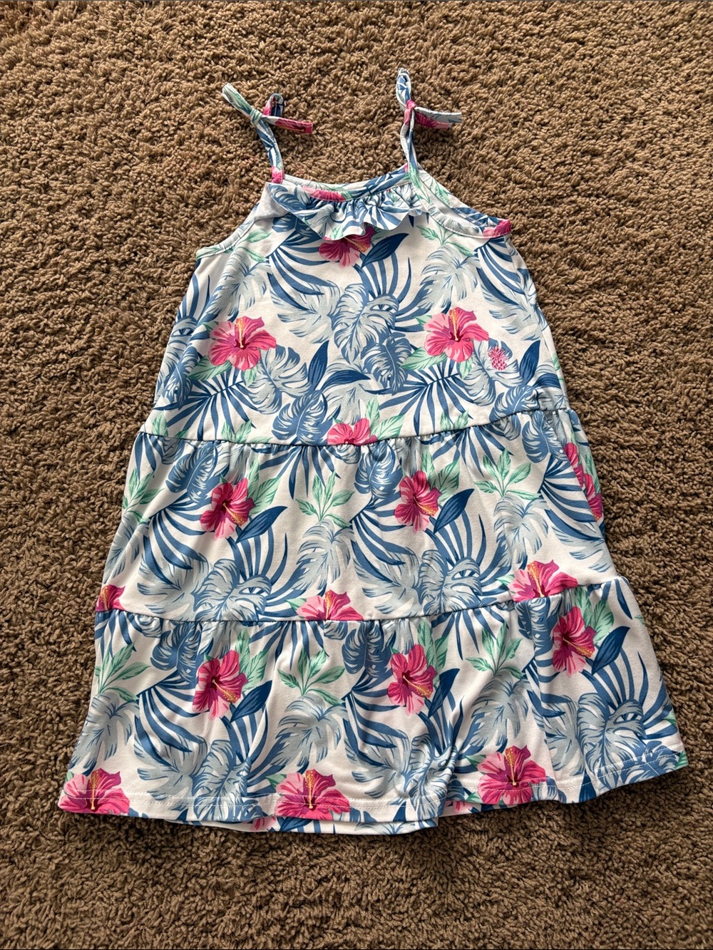 Tommy Bahama White Sundress with Blue Leaves and Pink Hibiscus